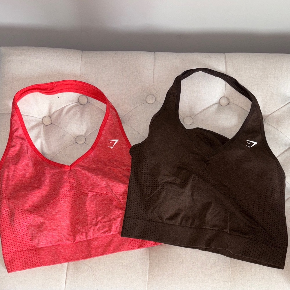 BUNDLE!! Women's Red and Brown Sports Bras- Gymshark Haltertop